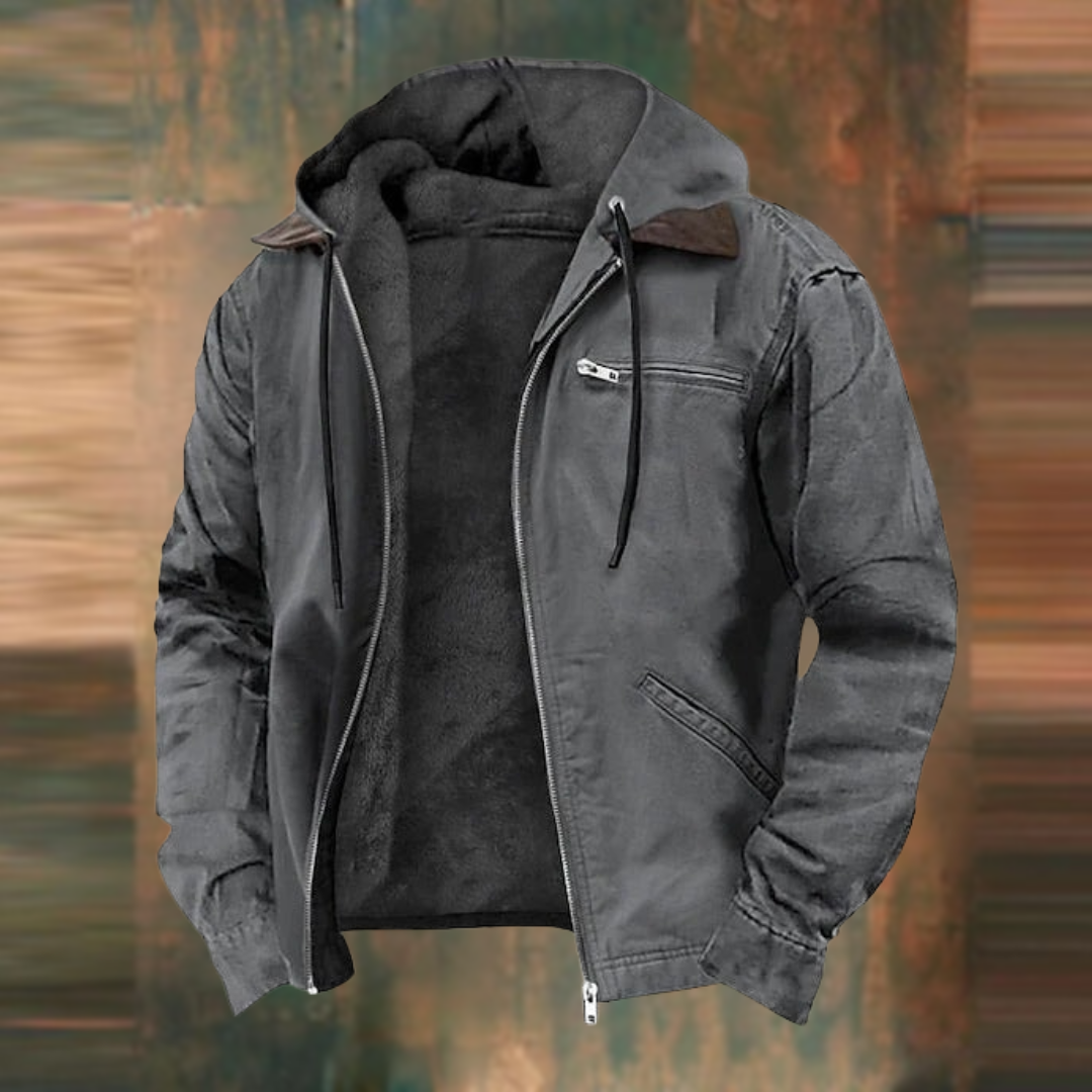 Chaqueta para hombre ligera con capucha, cremallera y bolsillos – Transicional