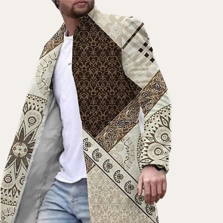 Herren Langmantel mit Muster und Stehkragen | Vestea