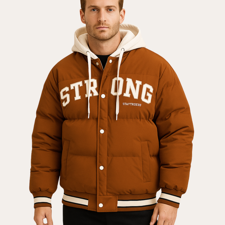 Herren-Pufferjacke im Varsity-Stil mit Kapuze | Vestea