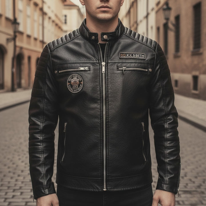 Modische Herren-Lederjacke im Biker-Stil mit Reißverschluss | Vestea