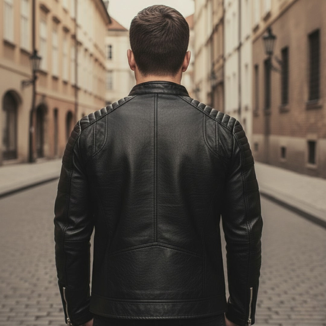 Modische Herren-Lederjacke im Biker-Stil mit Reißverschluss | Vestea