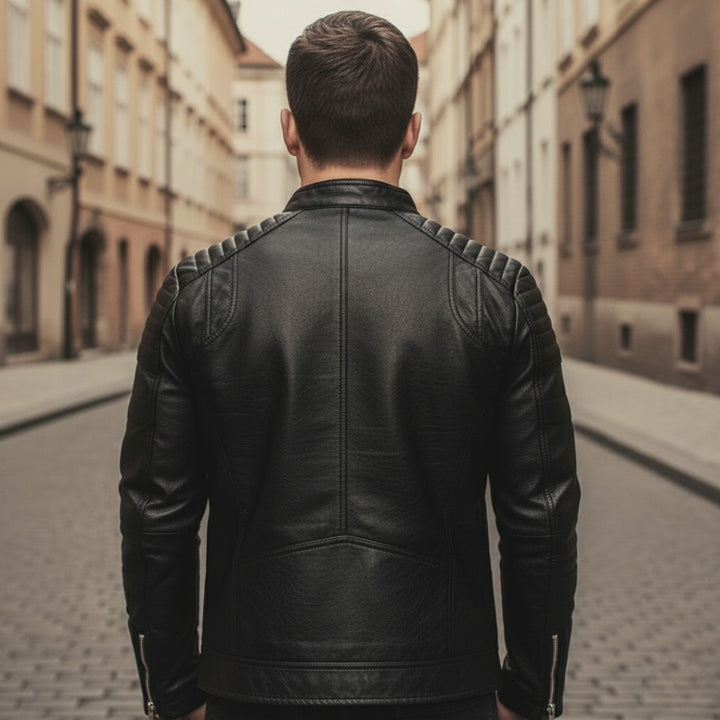Modische Herren-Lederjacke im Biker-Stil mit Reißverschluss | Vestea
