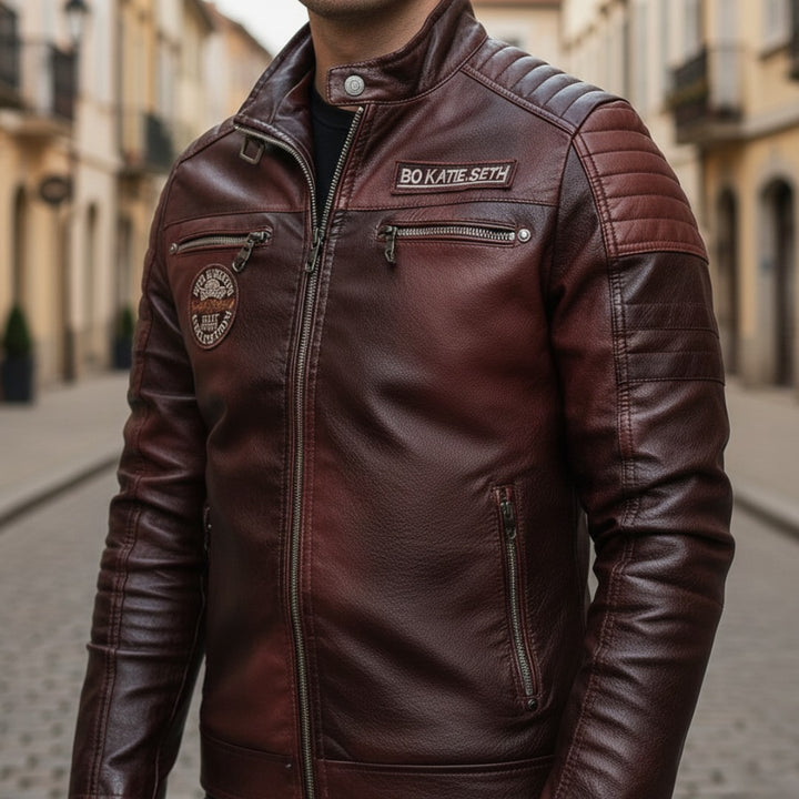 Modische Herren-Lederjacke im Biker-Stil mit Reißverschluss | Vestea