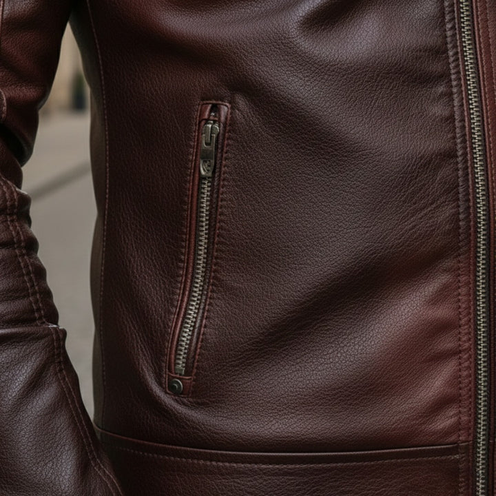 Modische Herren-Lederjacke im Biker-Stil mit Reißverschluss | Vestea