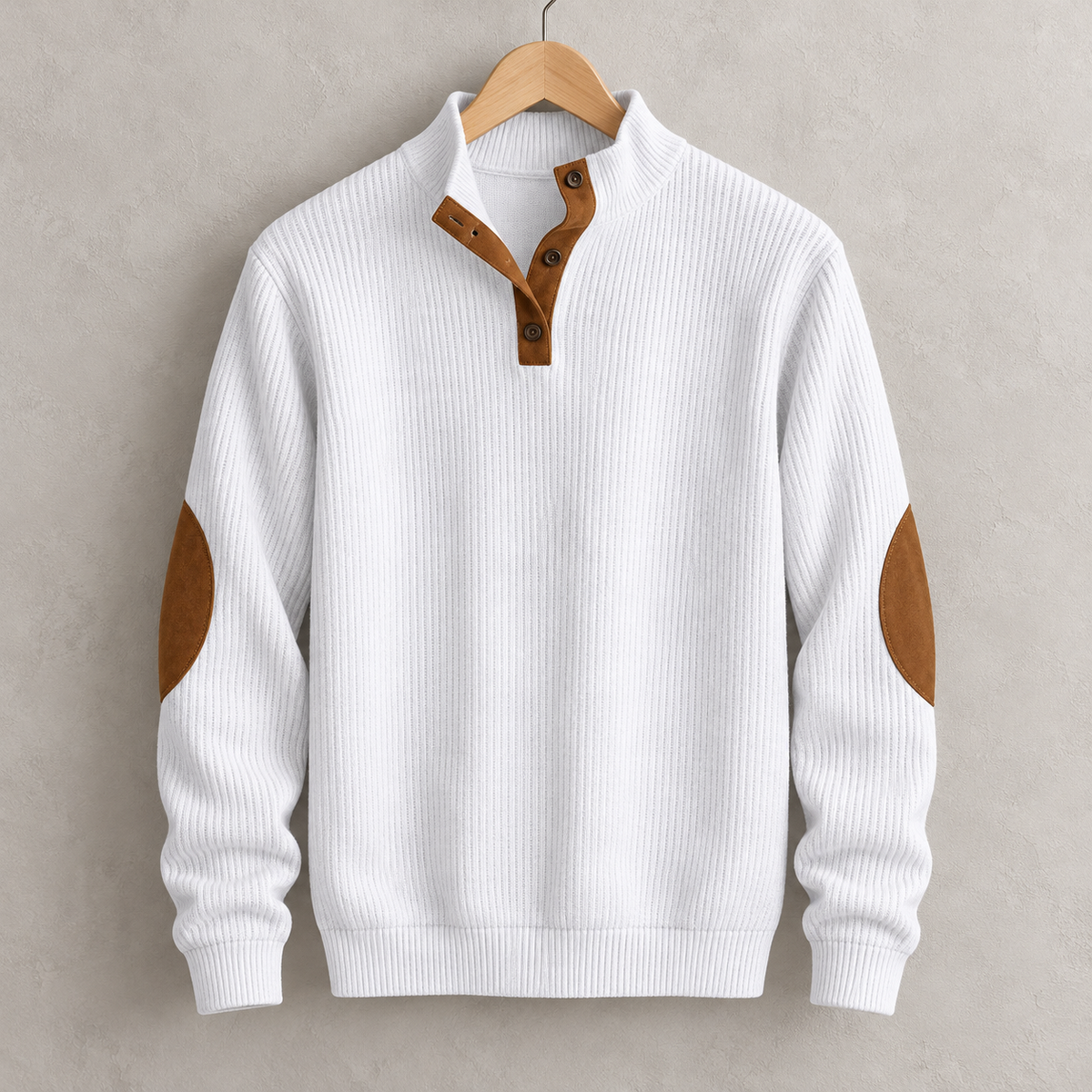 Men's Button Neck Pullover Sweater | Elbow Patches Classic Knit