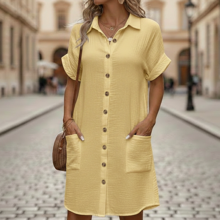 Vestido camisería de poliéster para mujer con bolsillos