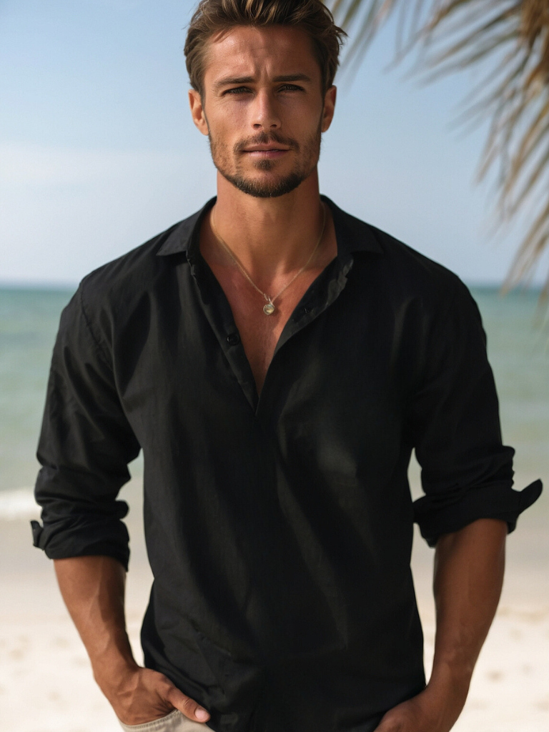Men's Shirt Linen Sleeveless Button-Up Breathable Casual Beach Wear