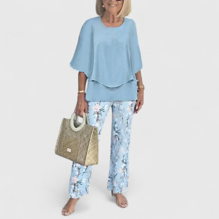 Ensemble deux pièces pour femme, haut léger à coupe décontractée et pantalon