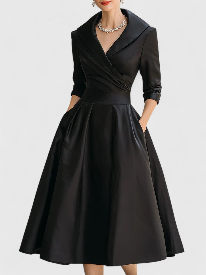 Vestido midi para mujer de terciopelo, cruzado, ajustado, manga larga, escote en V