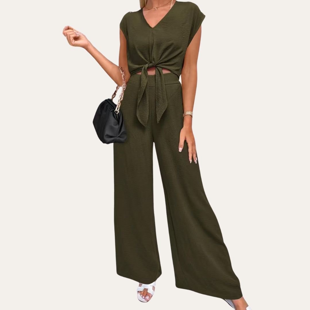 Crinkle Polyester Top Weite Hose Damen | Vestea