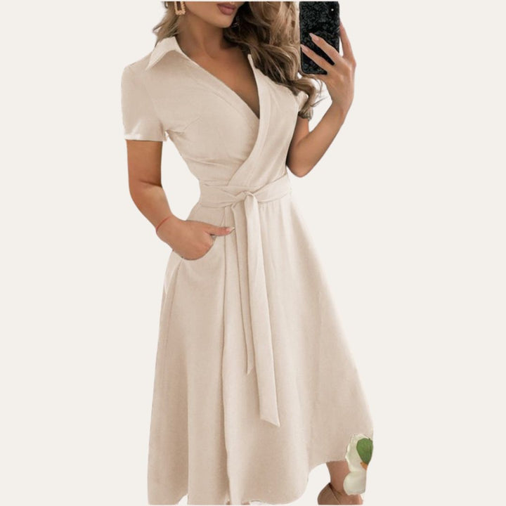 Damen Leinen Wickelkleid Kurzarm | Vestea