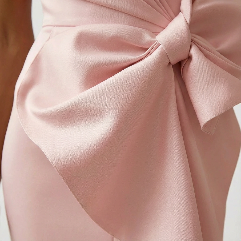 Robe midi femme sans manches à col rond avec nœud devant et coupe trapèze