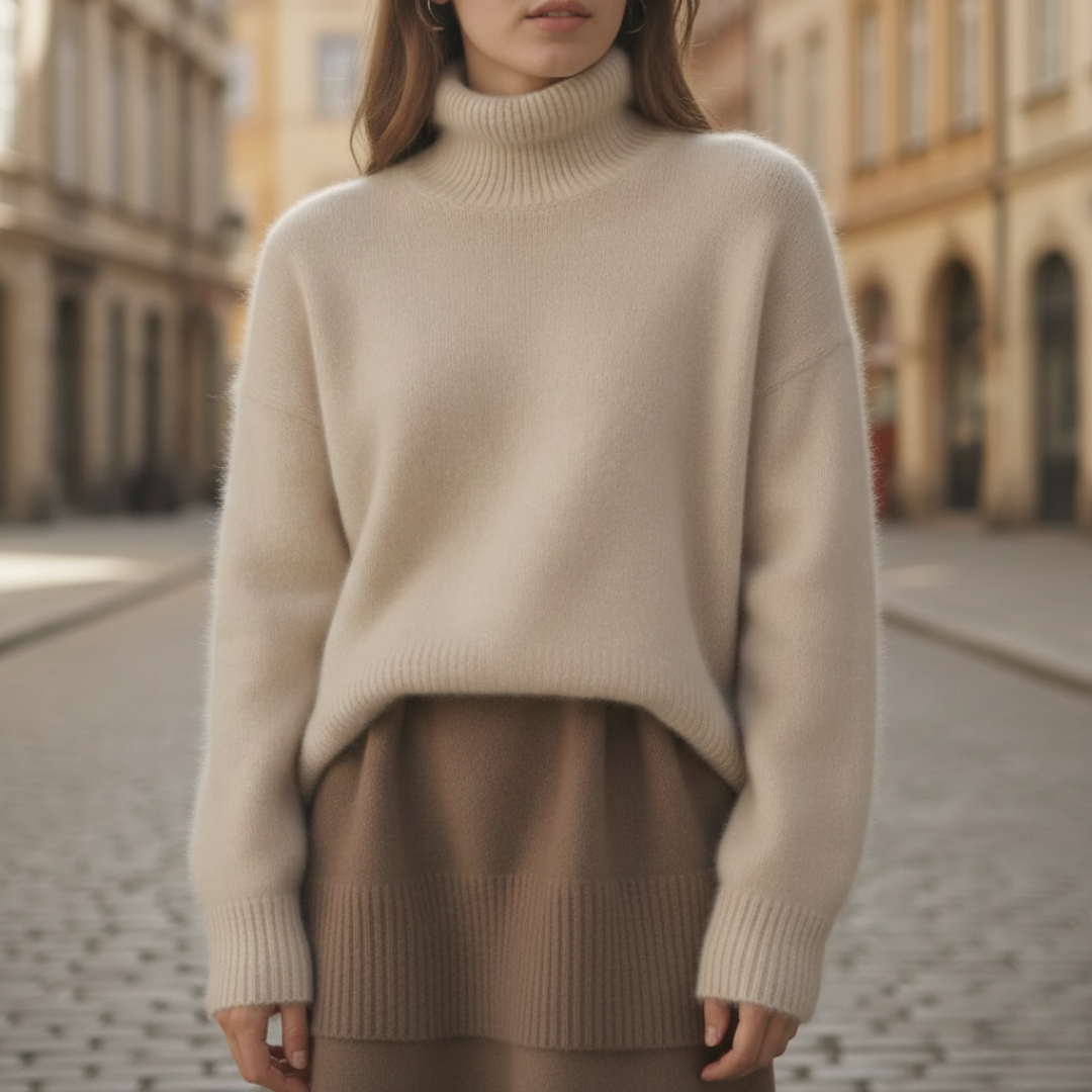 Pull à col roulé en maille oversize pour femme hiver