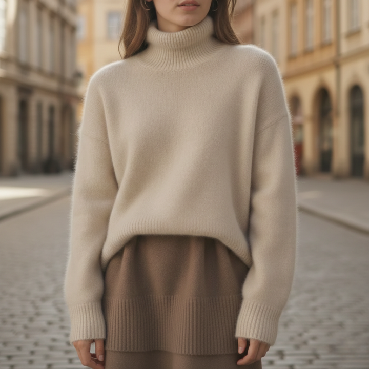 Suéter de cuello alto de punto de cachemira para mujer, holgado, invierno