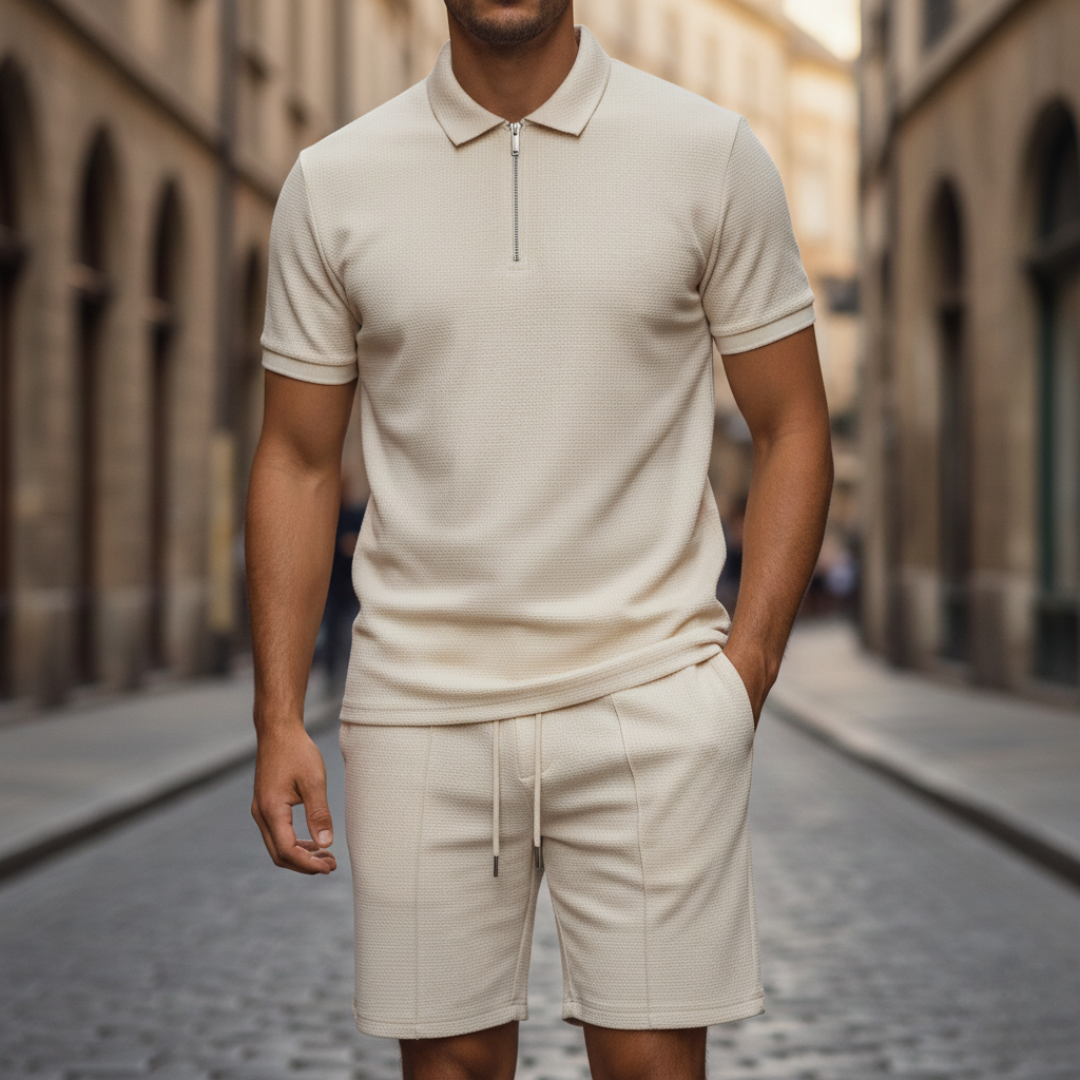 Ensemble coordonné polo et short en maille texturée pour homme