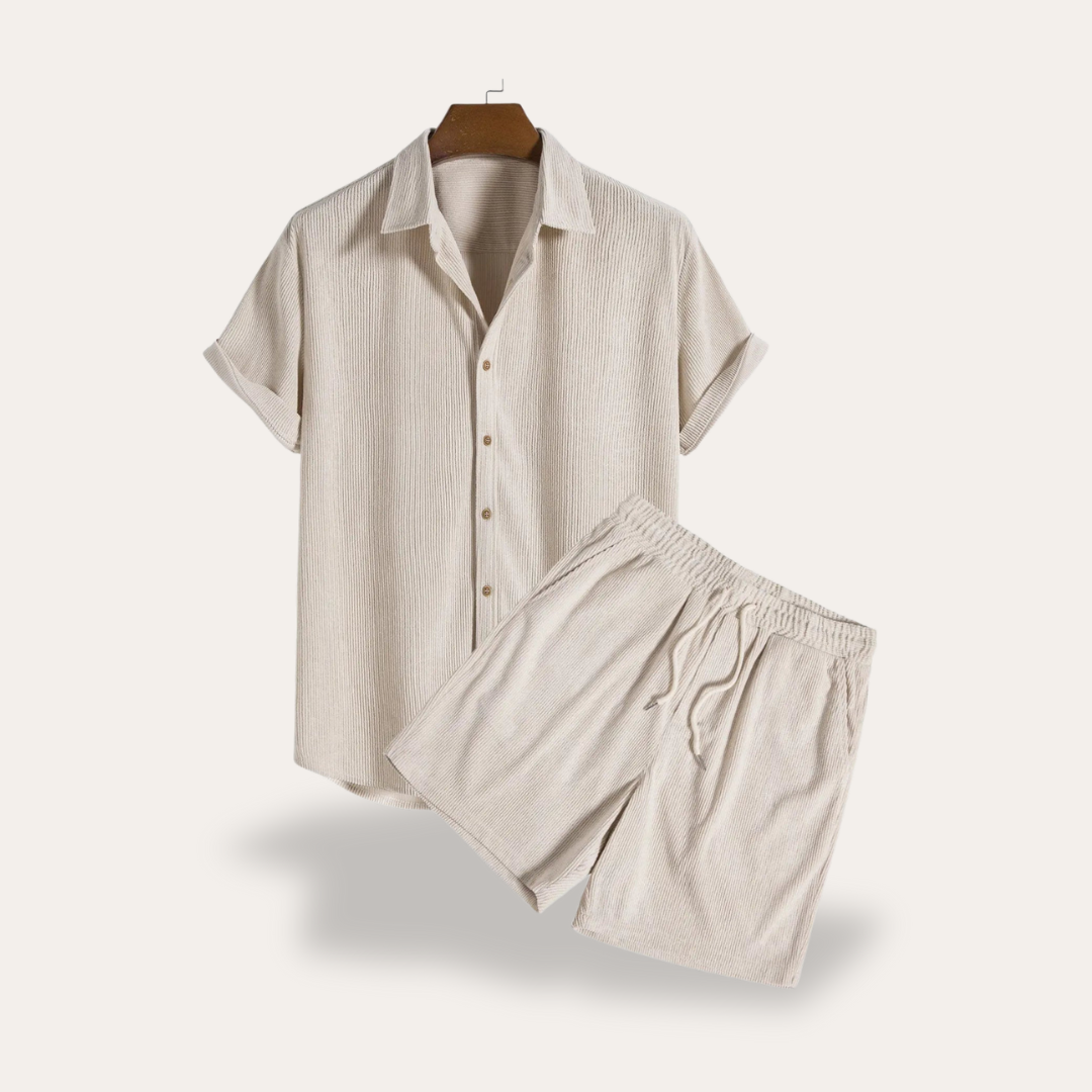 Vestea | Herren Leinen Zweiteiler Set – Kurzarm Hemd & Shorts