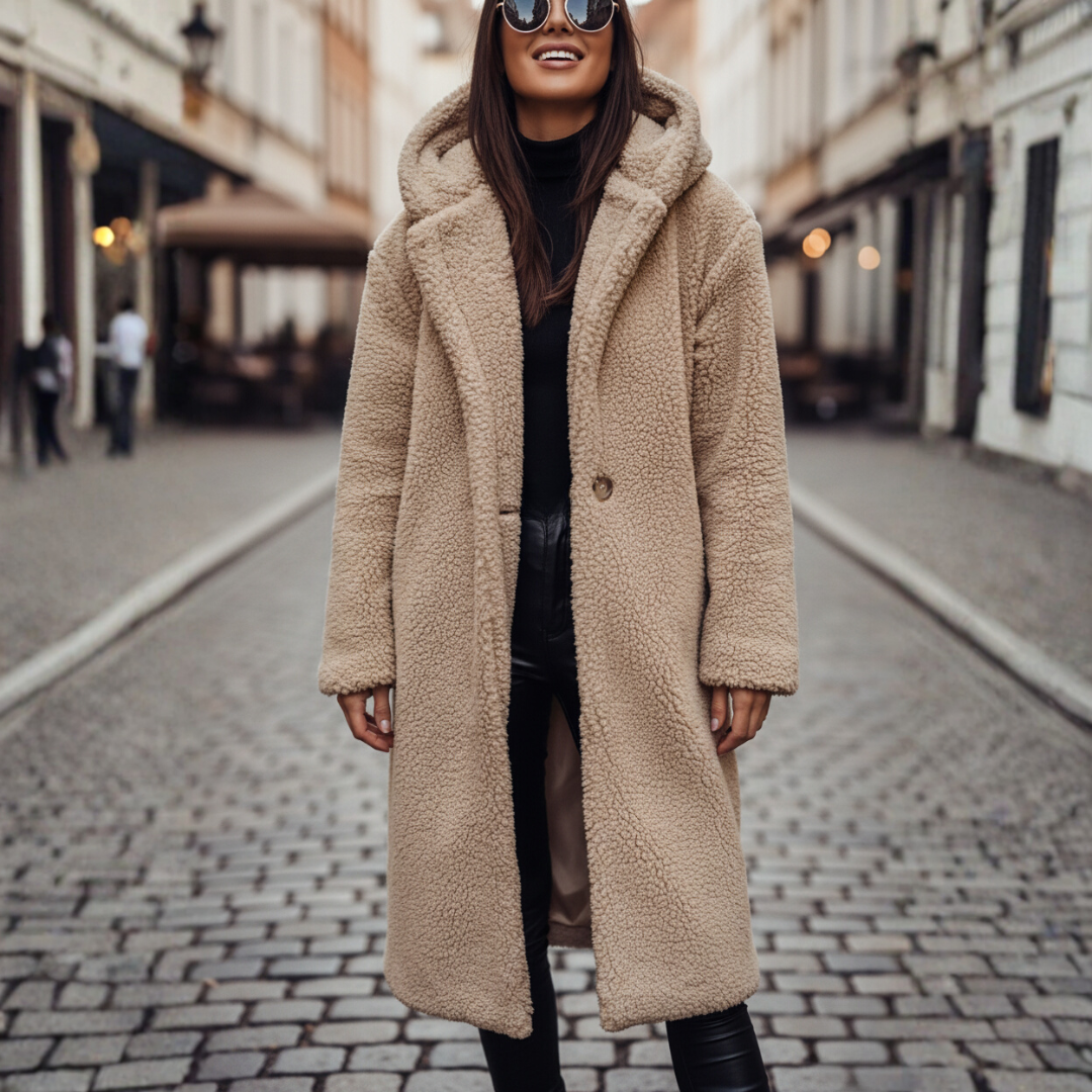 Damen Fleece Mantel Mit Kapuze | Vestea