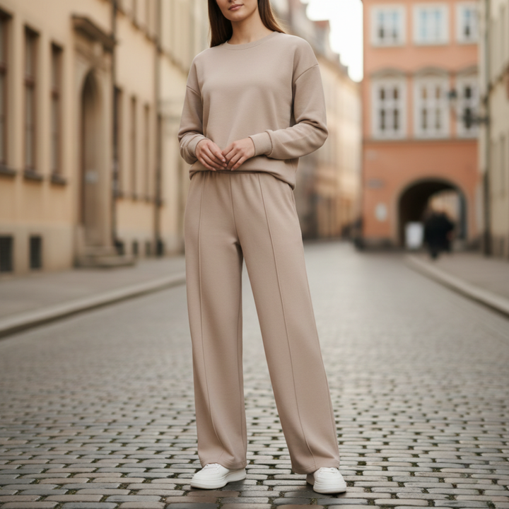 Conjunto de descanso Sudadera con cuello redondo Pantalones de pierna recta para mujer