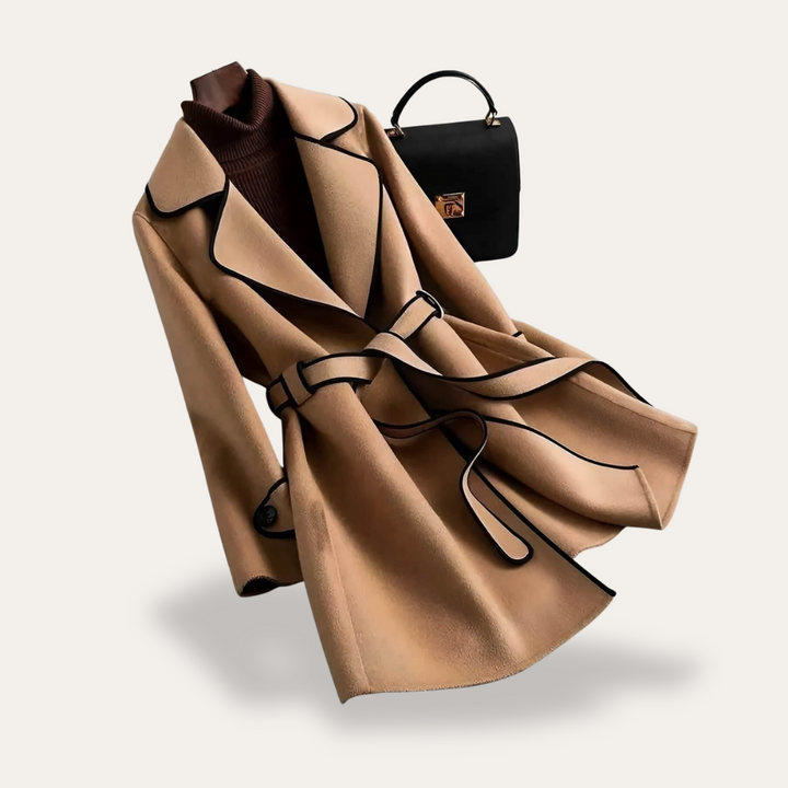 Damen Mantel Wollmischung Bicolor Gürtel | Vestea