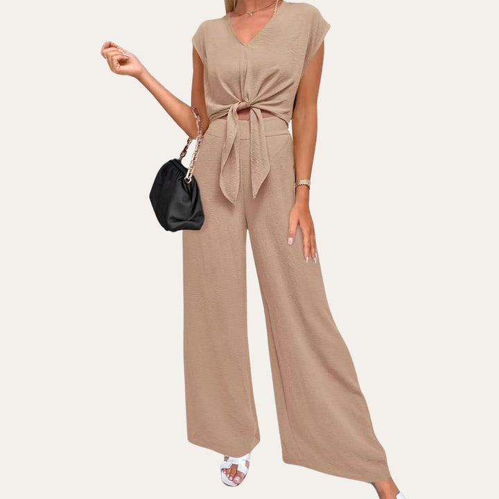 Crinkle Polyester Top Weite Hose Damen | Vestea