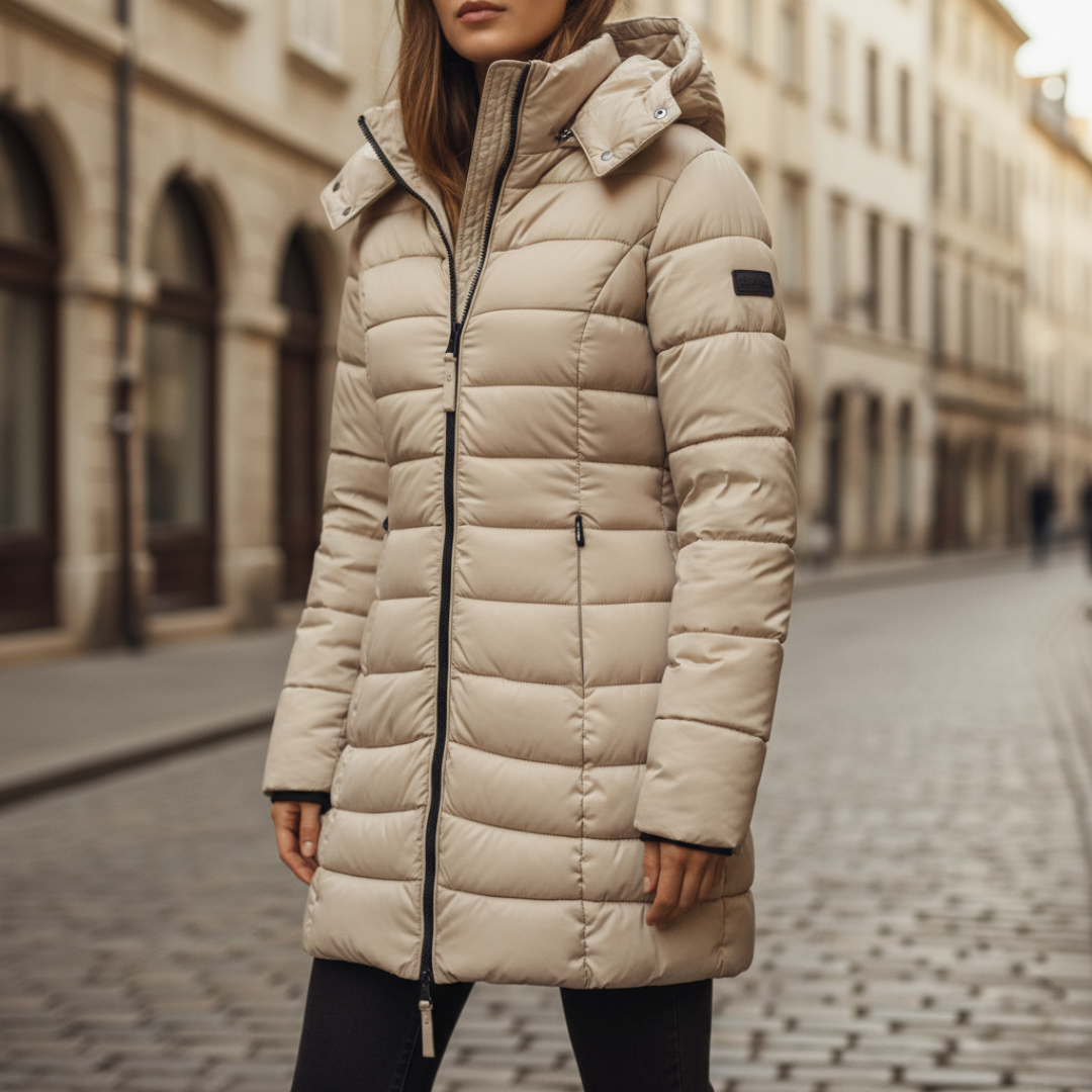 Langer Damen-Wintermantel aus Polyester | Vestea