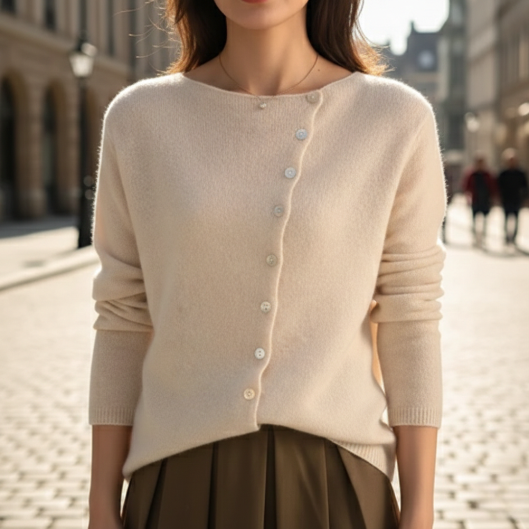 Cardigan en laine tricotée à manches longues pour femme avec boutons latéraux