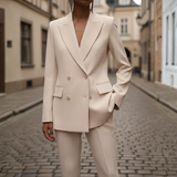 Suit Set Double-Breasted Blazer Straight Leg Pants Womens