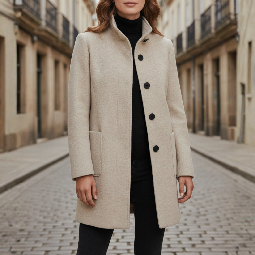 Damenmantel aus Polyester mit schwarzen Knöpfen | Vestea