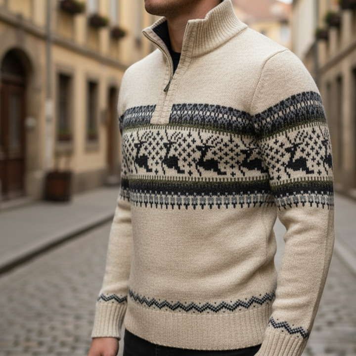 Herren Pullover mit Reißverschluss und Weihnachtsmotiv | Vestea