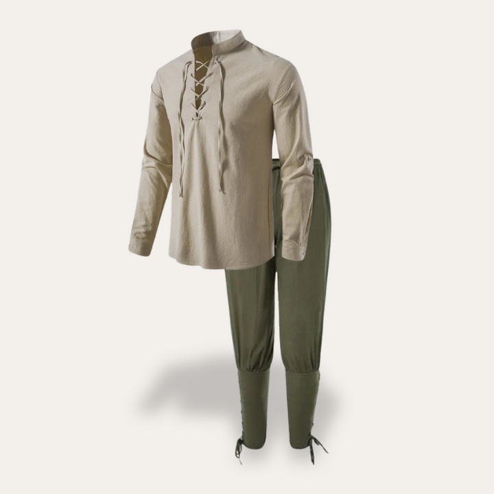 Vestea | Herren Mittelalterliches Baumwoll-Set – Langarm Tunika & Hose