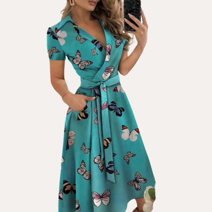 Damen Leinen Wickelkleid Kurzarm | Vestea