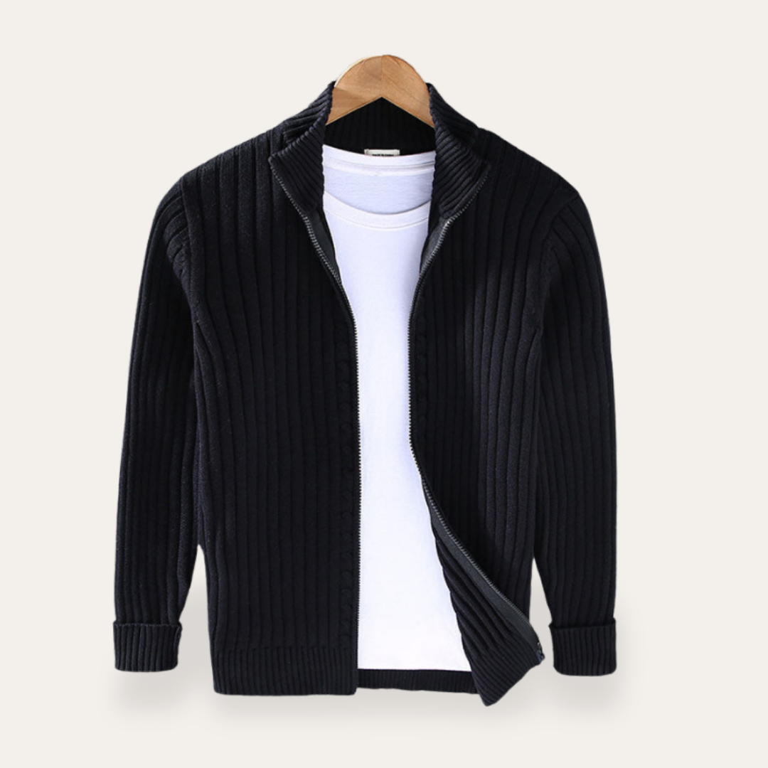 Herren Rippstrick Cardigan Baumwolle mit Reißverschluss | Vestea