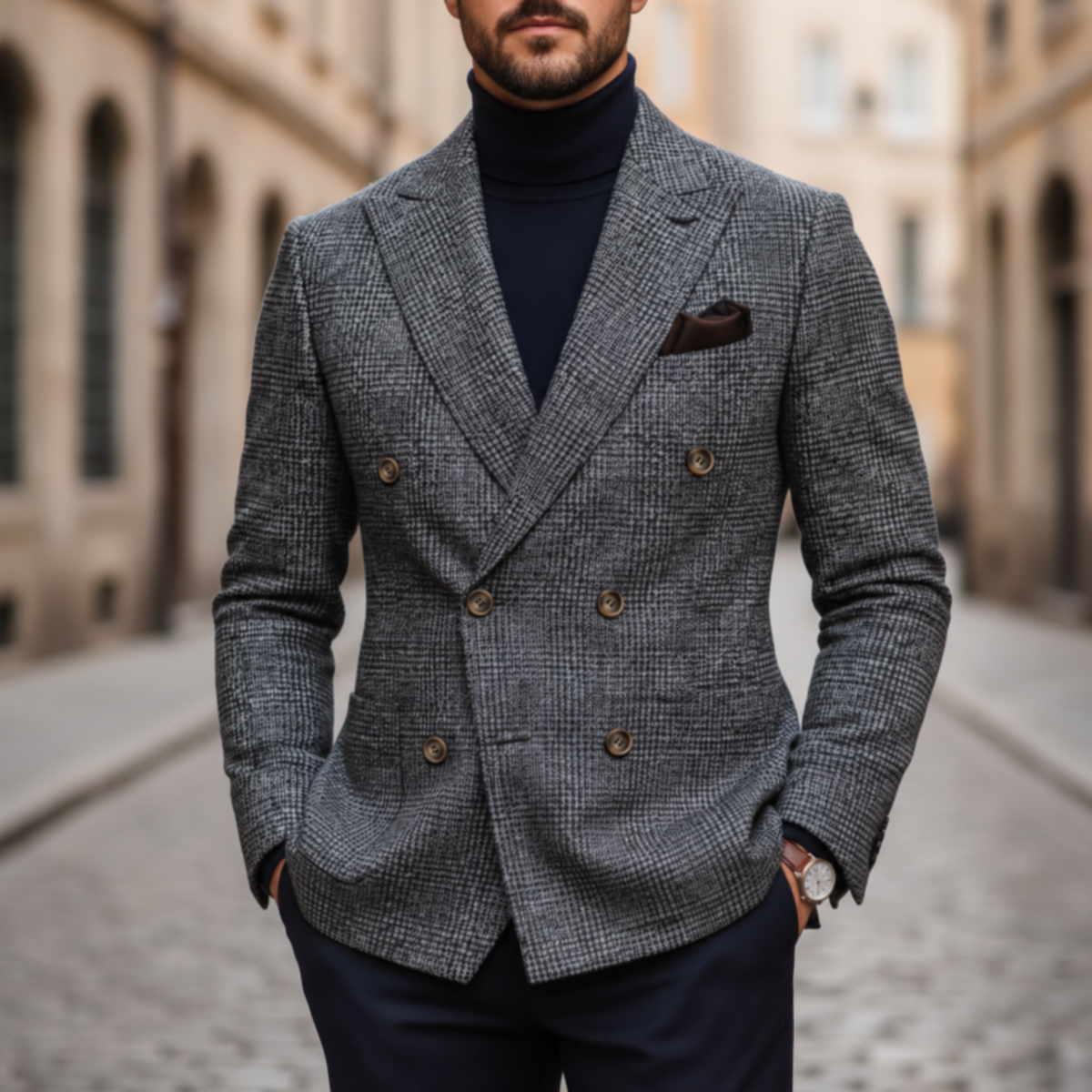 Veste croisée à carreaux pour homme