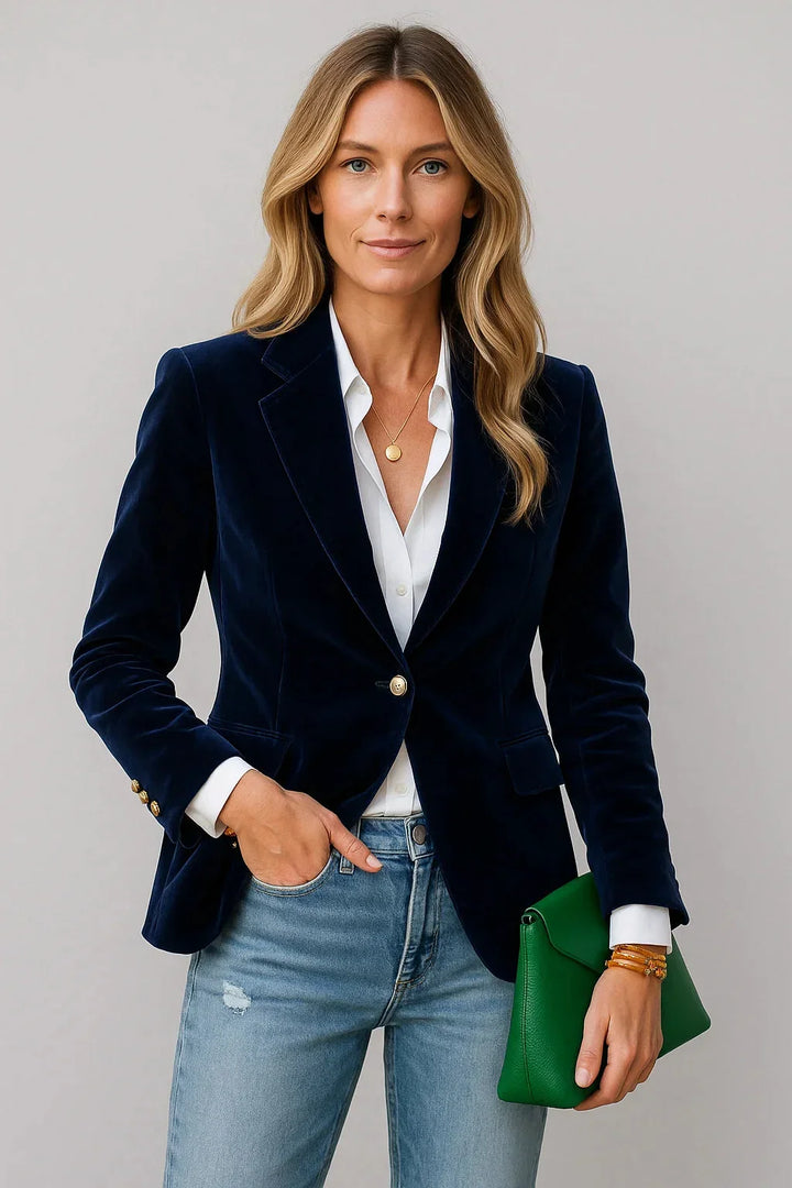 Blazer femme en velours coupe slim à fermeture une boutonnière