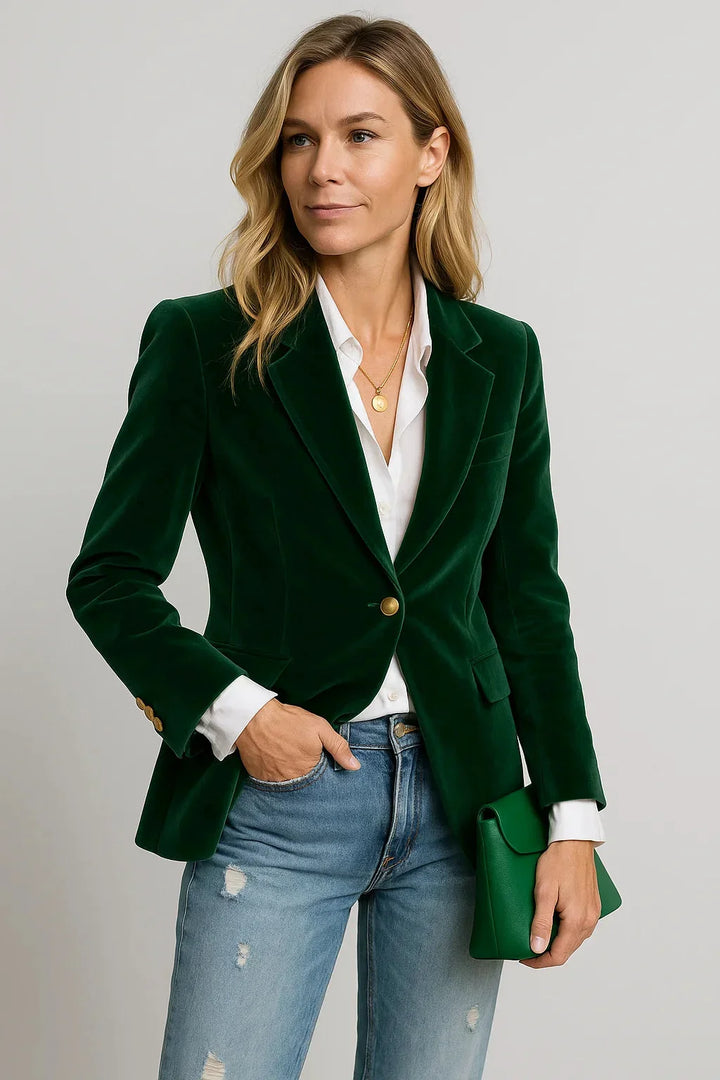 Blazer femme en velours coupe slim à fermeture une boutonnière