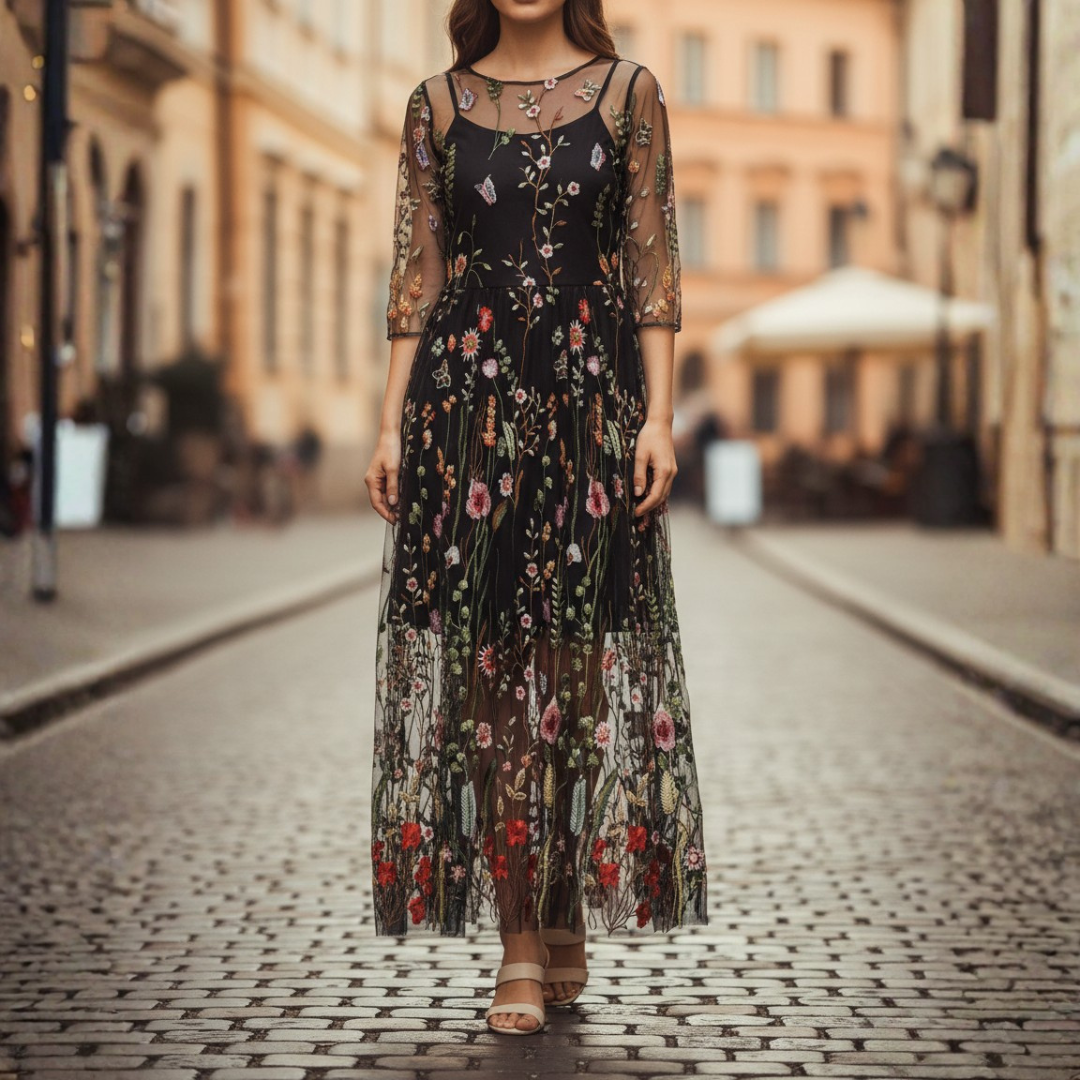 Women Mesh Embroidered Maxi Dress