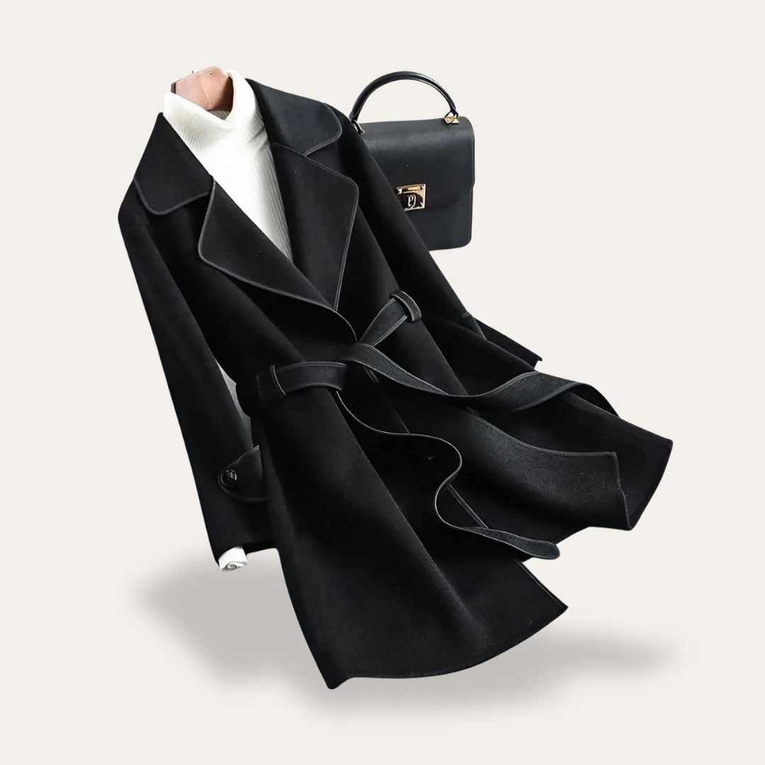 Damen Mantel Wollmischung Bicolor Gürtel | Vestea