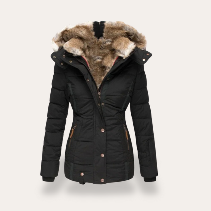 Damen-Steppjacke mit Kapuze und Kunstpelz | Vestea