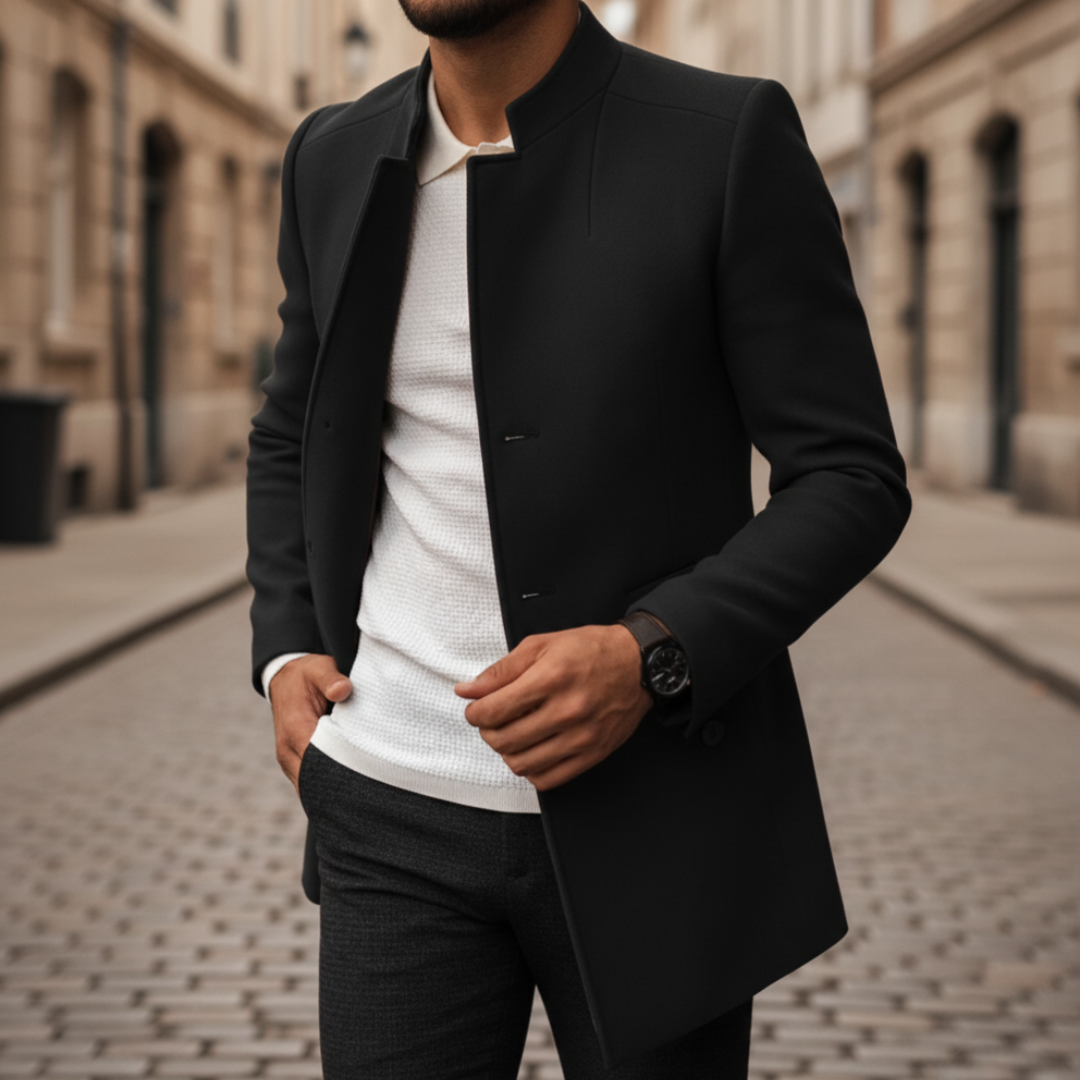 Herren Kurzmantel Stehkragen Slim Fit Wollmantel | Vestea