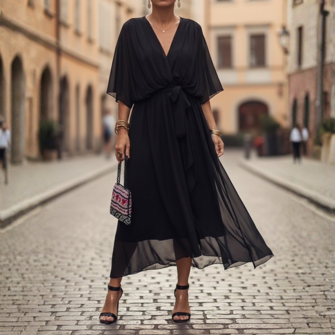 Robe longue à manches courtes en mousseline pour femmes