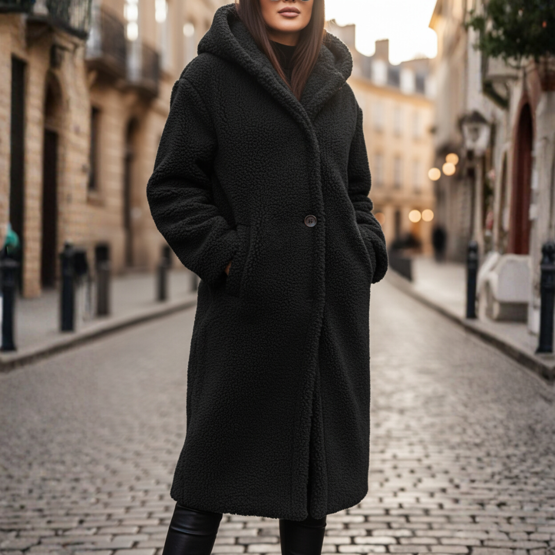 Damen Fleece Mantel Mit Kapuze | Vestea