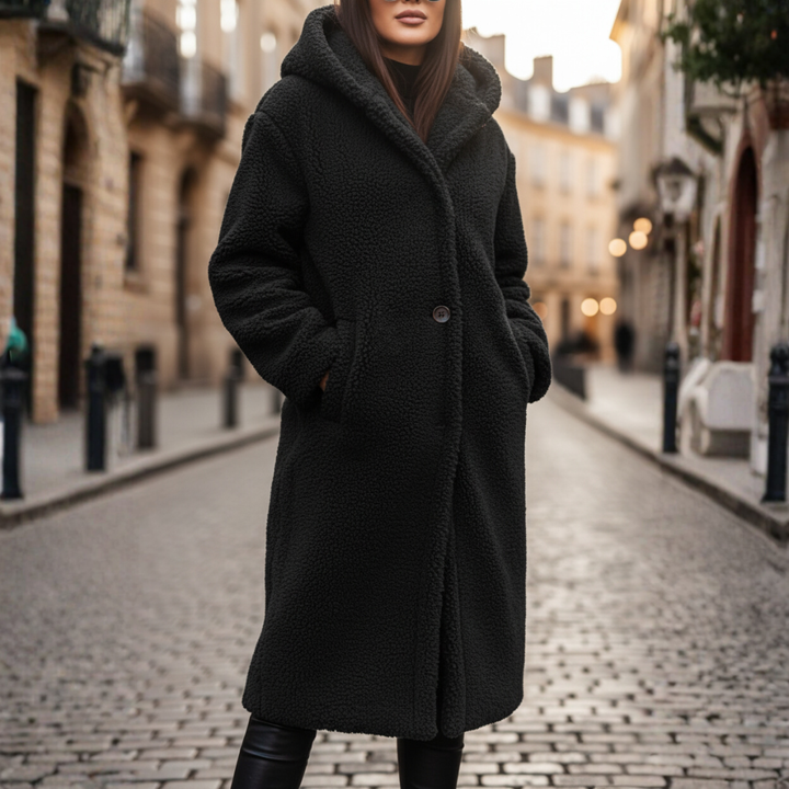 Damen Fleece Mantel Mit Kapuze | Vestea