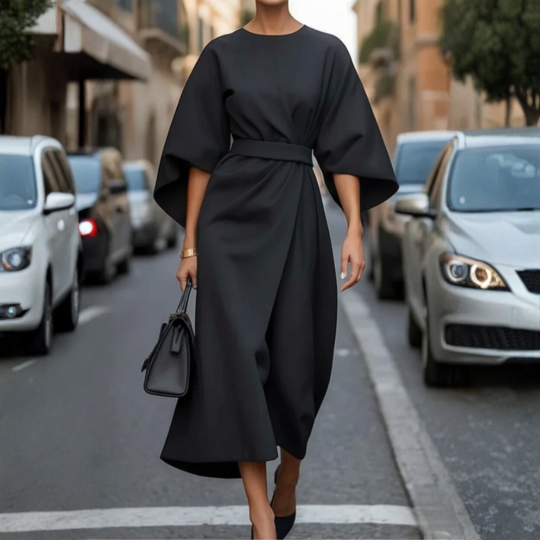 Damen Kleid mit Ballonärmeln und Gürtel | Vestea