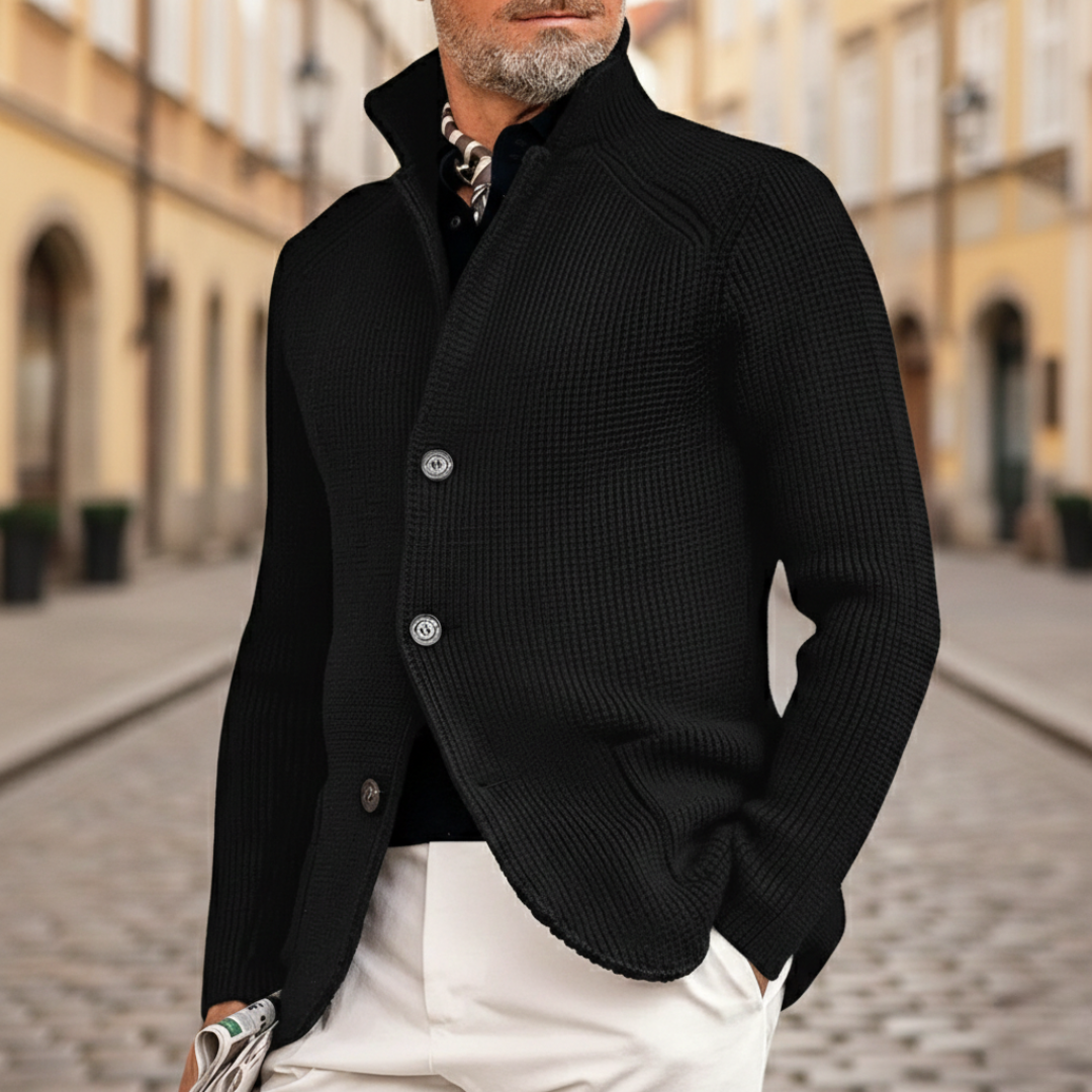 Men Ribbed Knit Button Cardigan
