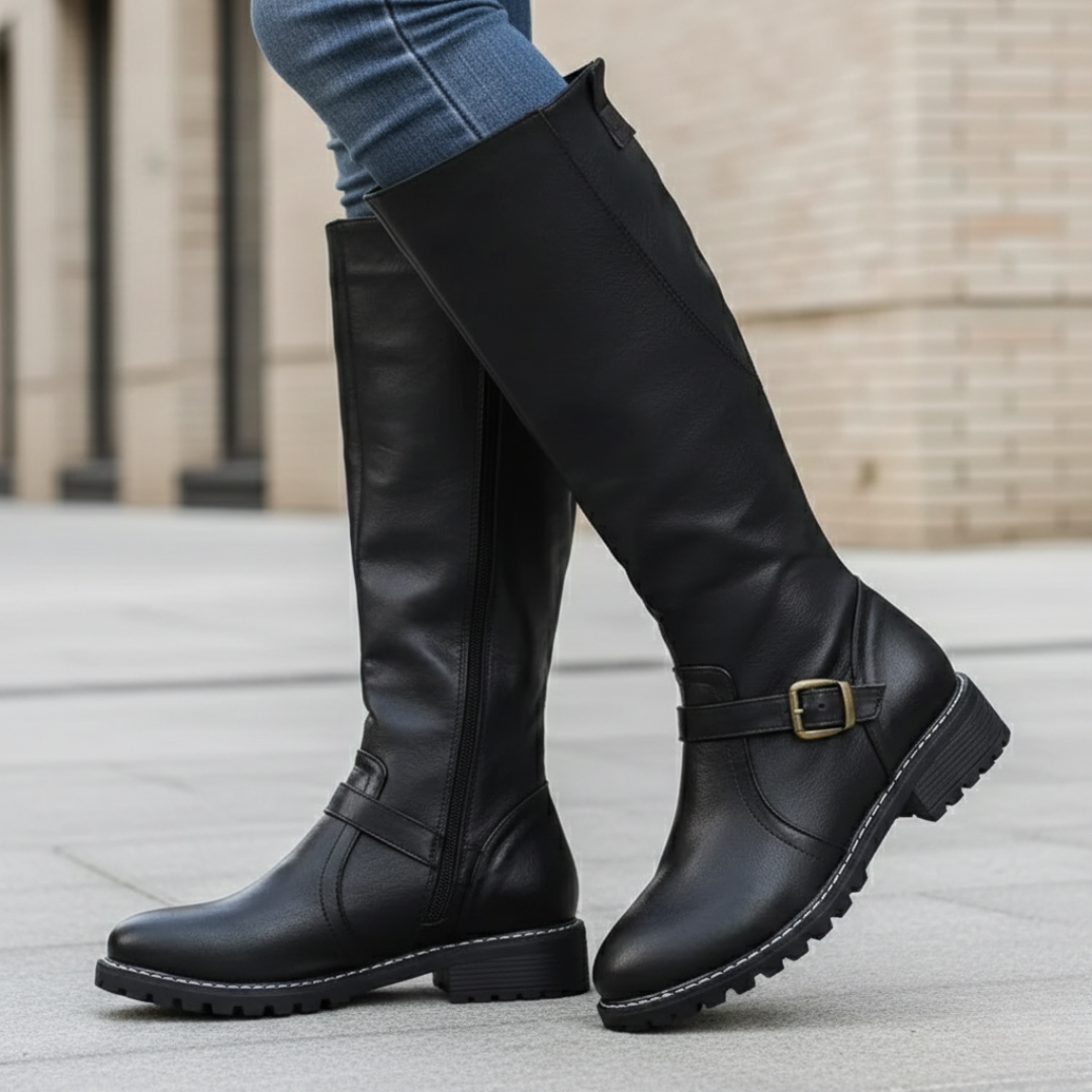 Bottes orthopédiques montantes en cuir avec sangle à boucle pour femmes