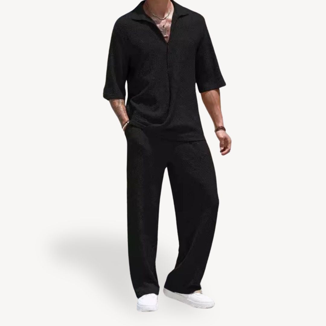 Herren Leinen-Strickhosen- und Hemdenset | Vestea