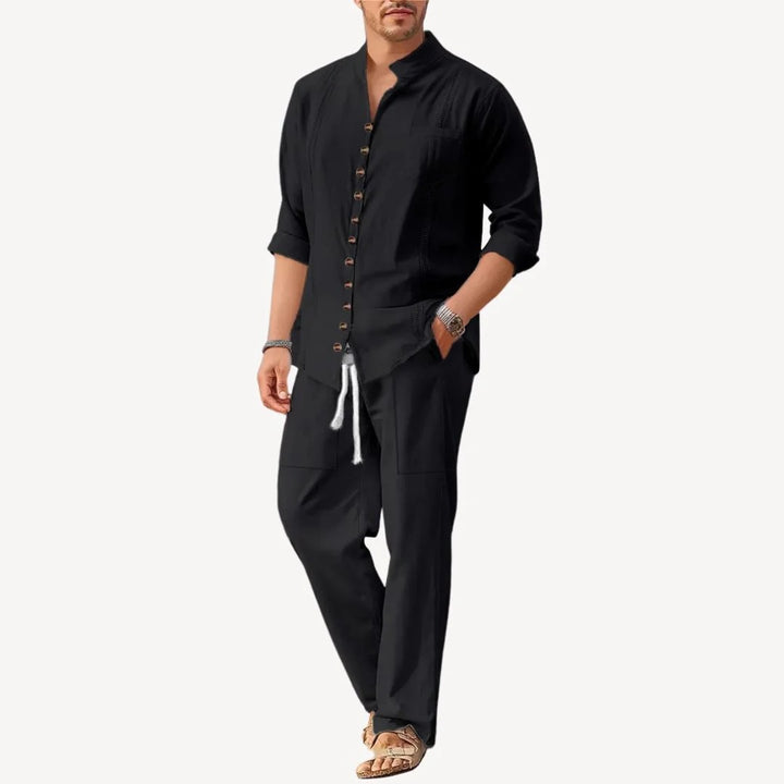 Herren Set aus Leinenmischung mit Stehkragen | Vestea