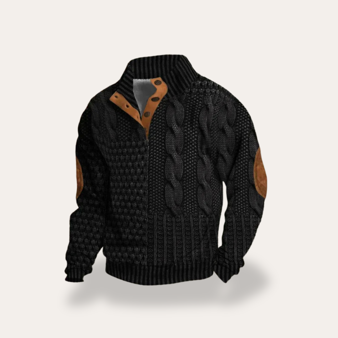 Herren Strickpullover mit Zopfmuster und Stehkragen | Vestea
