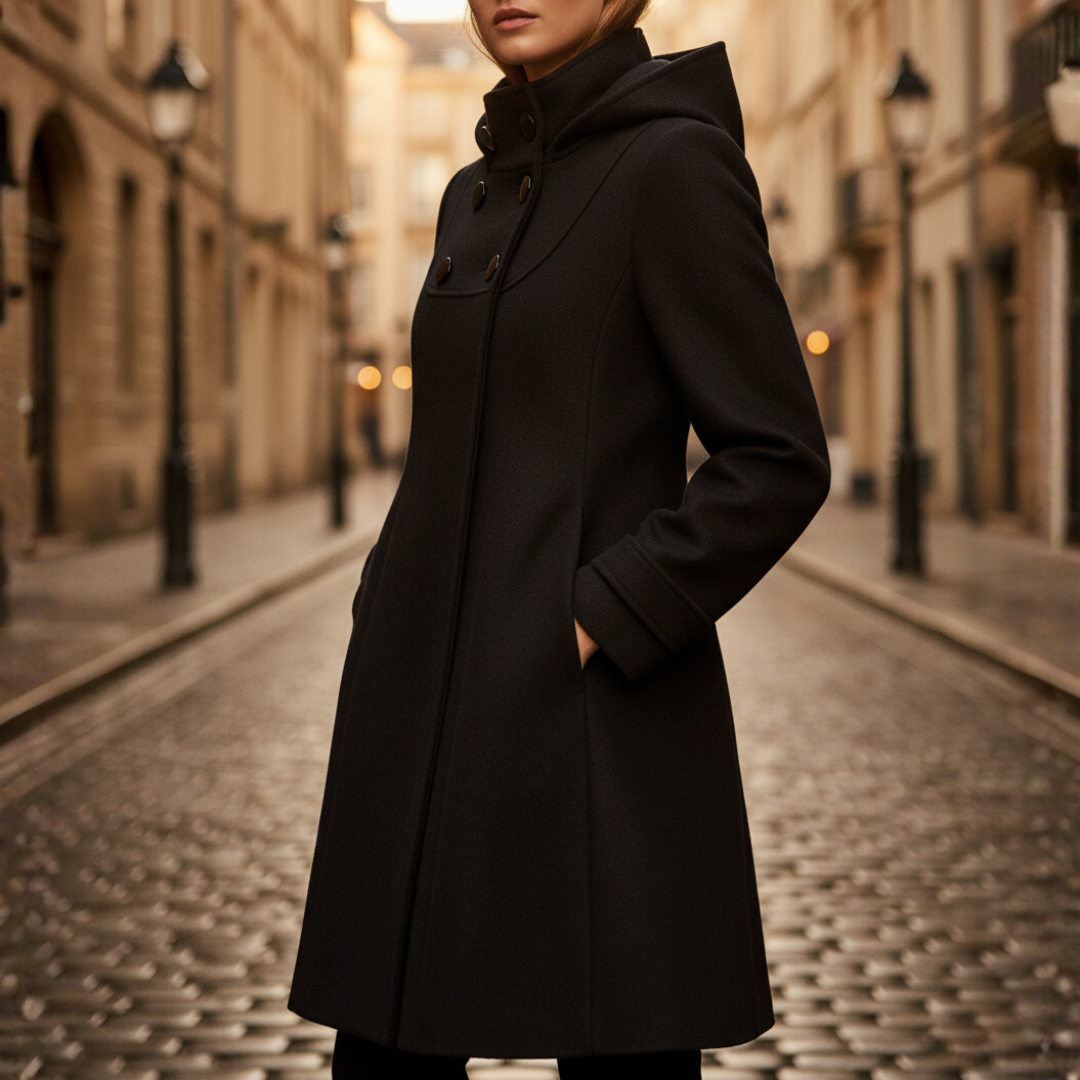 Damen Wintermantel Materialmix Kapuze Knöpfe | Vestea