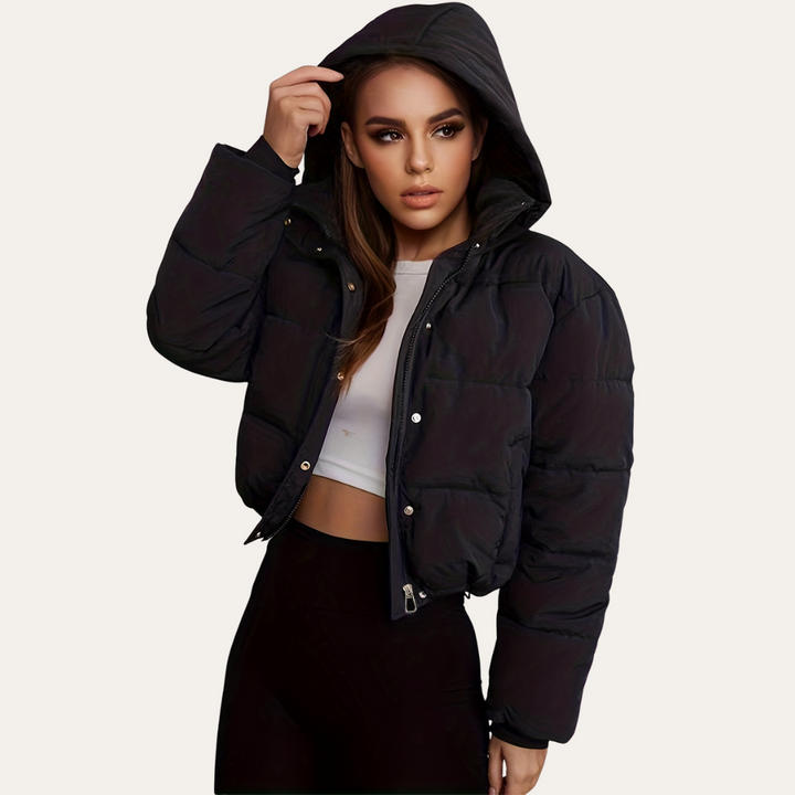 Damen Kurze Pufferjacke mit Kapuze | Vestea